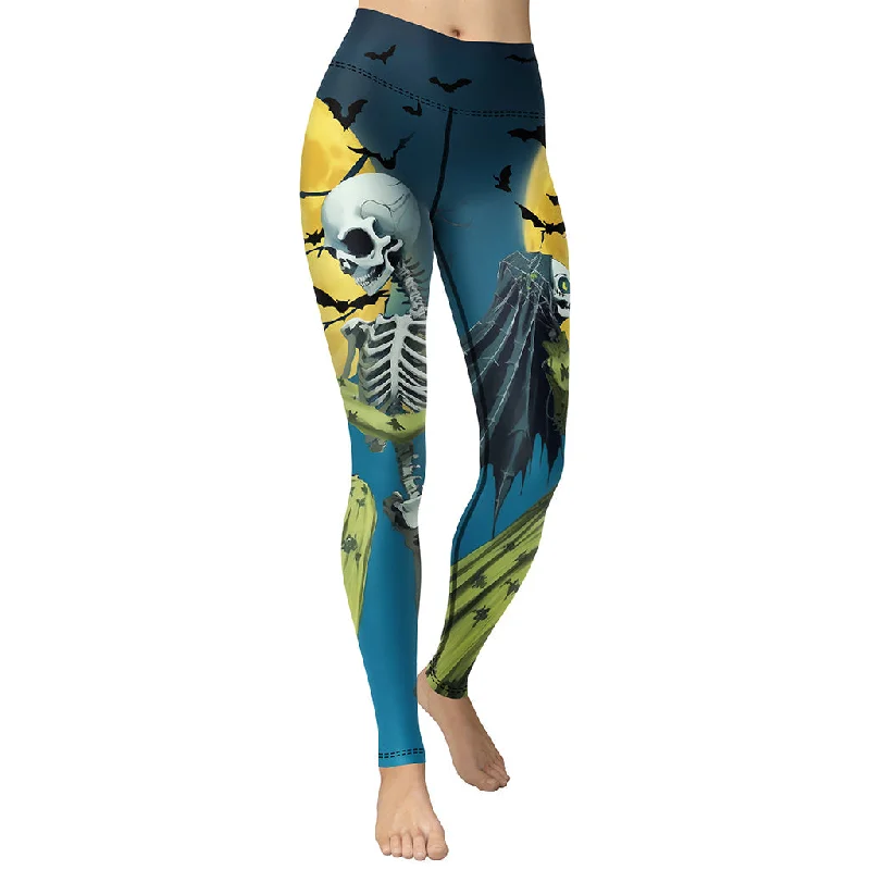 Skeleton and Zombie Yoga Leggings Monochromatic Office Style