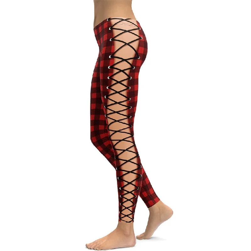 Christmas Lace Up Leggings Monochromatic Office Style