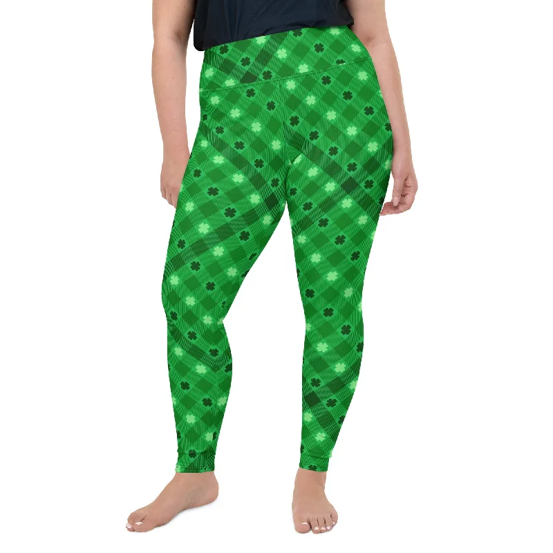 St. Patrick's Day Plaid Plus Size Leggings Minimalist Women's Casual