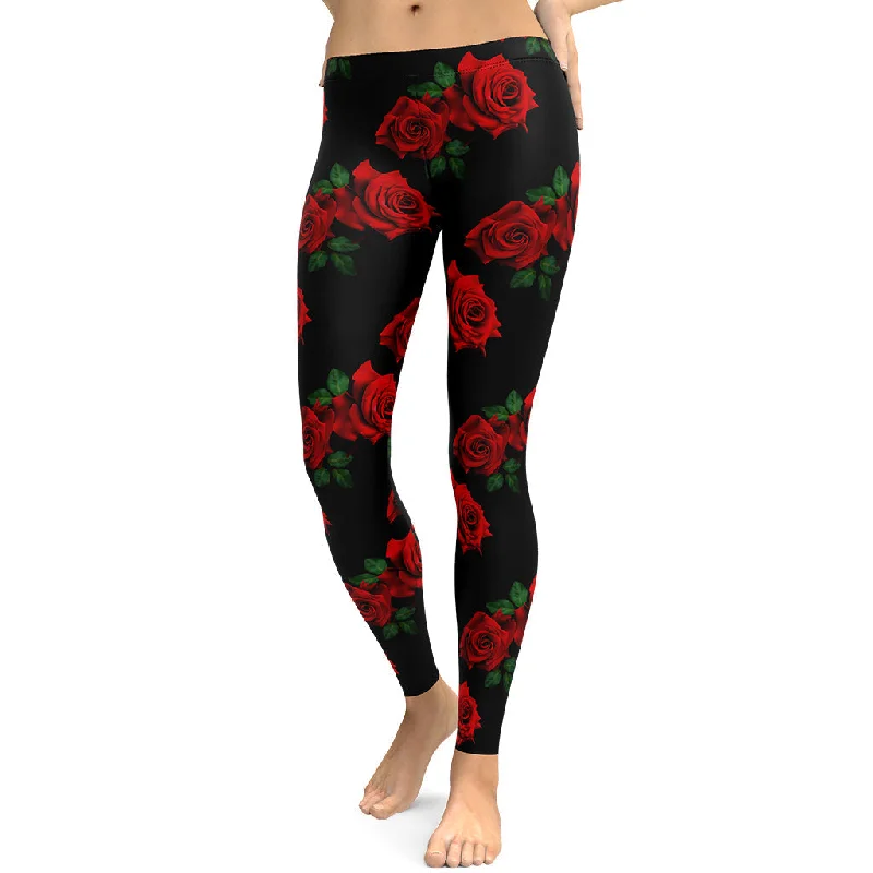 Red Roses Leggings Trendy Women's Oversized