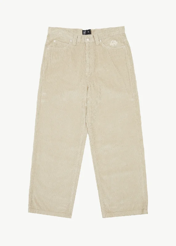 AFENDS Mens Pablo - Corduroy Baggy Pants - Dark Ecru Earthy Women's 