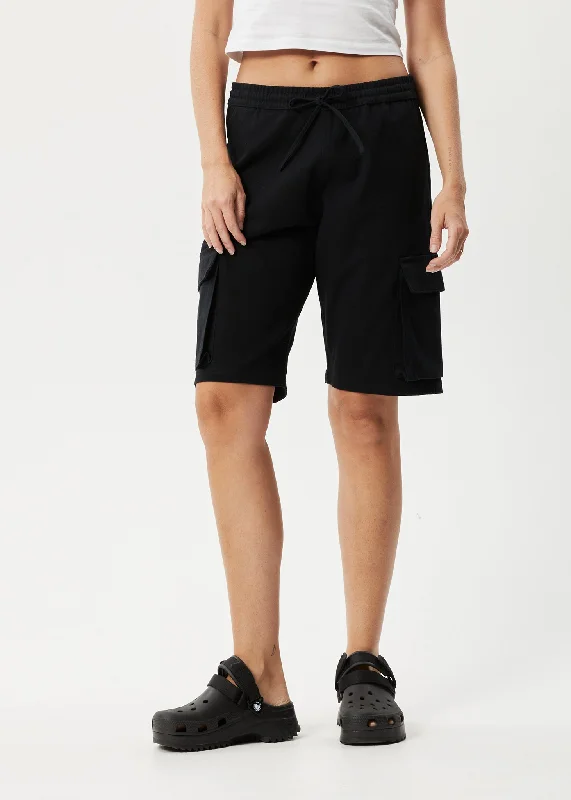 AFENDS Womens Fuji - Relaxed Cargo Short - Black Monochromatic Office Style
