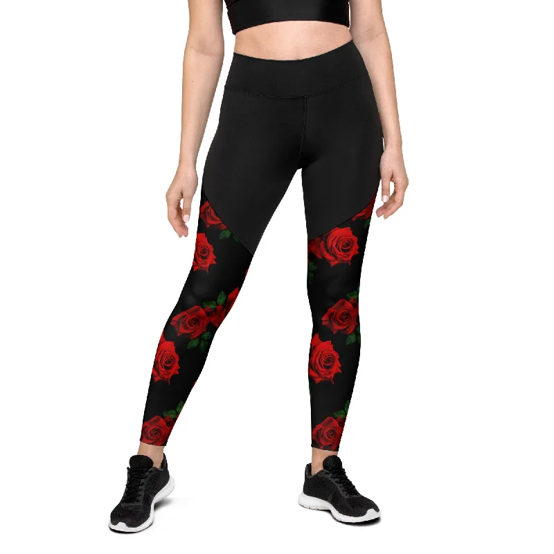 Red Roses Compression Leggings Classic Women's Tweed