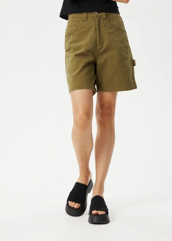 AFENDS Womens Emilie - Canvas Carpenter Short - Military Athletic Women's High - 