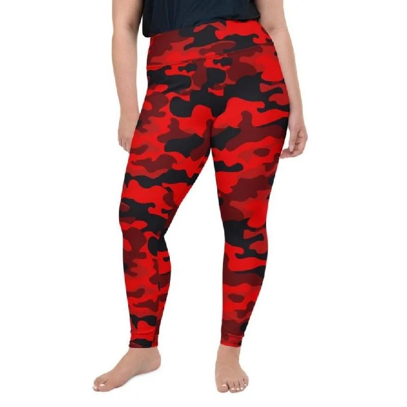 Red Camo Plus Size Leggings Minimalist Women's Casual