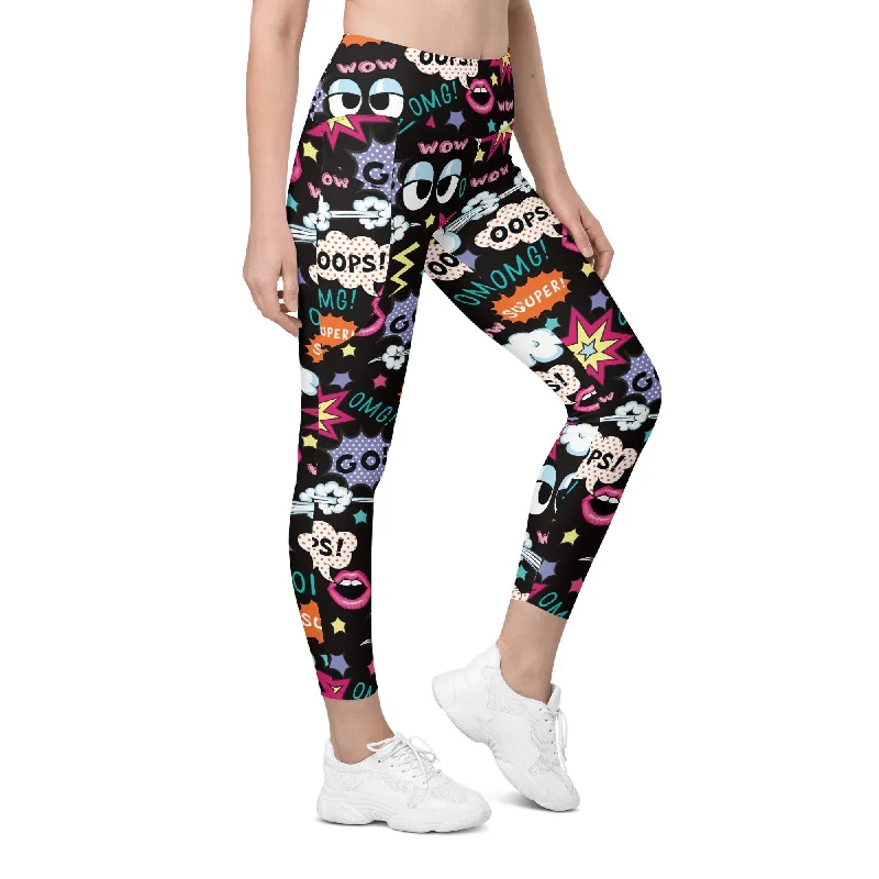 Super Cool Pop Art Leggings With Pockets Relaxed Women's Beachy