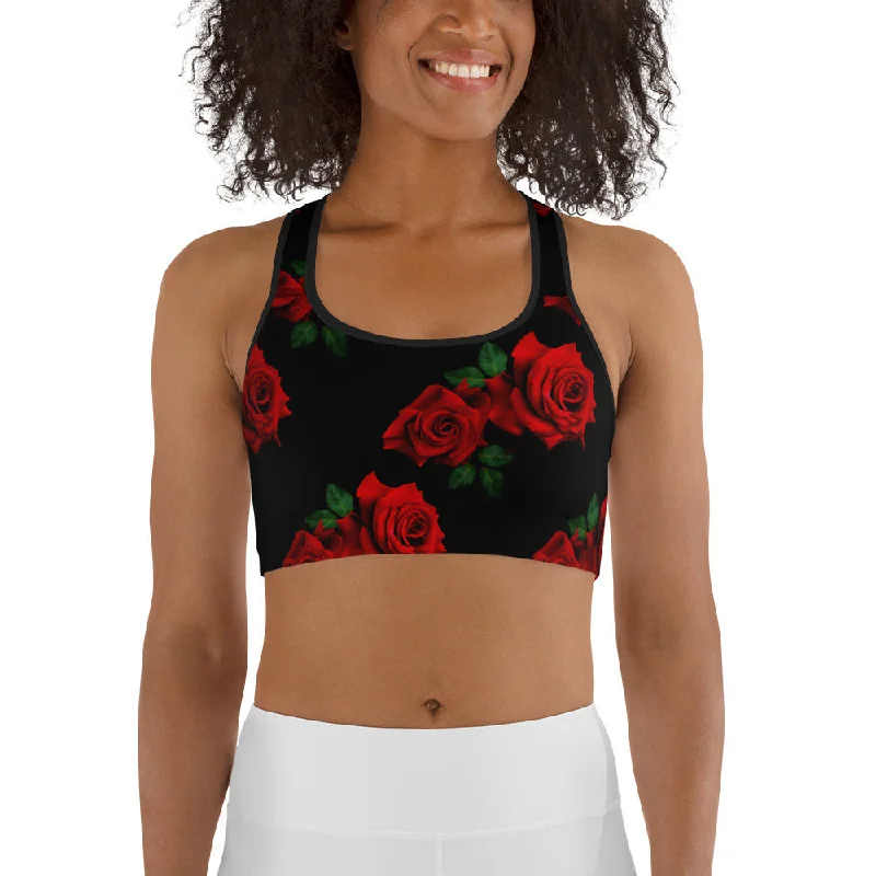 Red Roses Sports Bra Relaxed Women's 