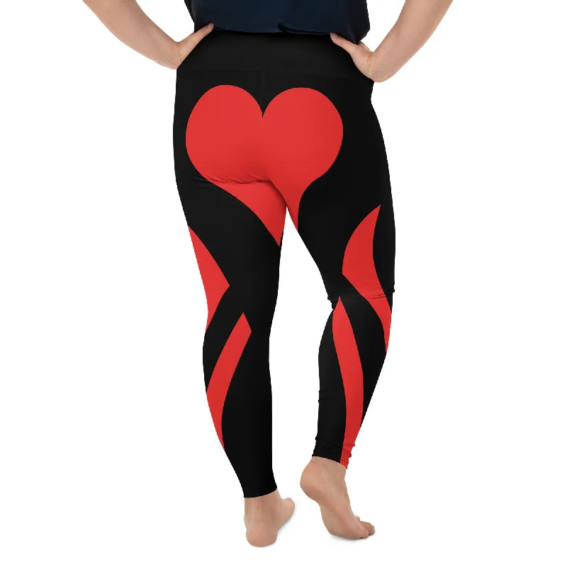 Black & Red Heart Shaped Plus Size Leggings Stylish Women's Tropical 