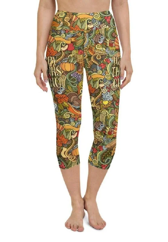 Happy Thanksgiving Yoga Capris Stylish Women's Neon