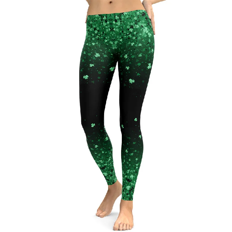 St. Patrick's Day Glitter Print Leggings Bold Women's Statement