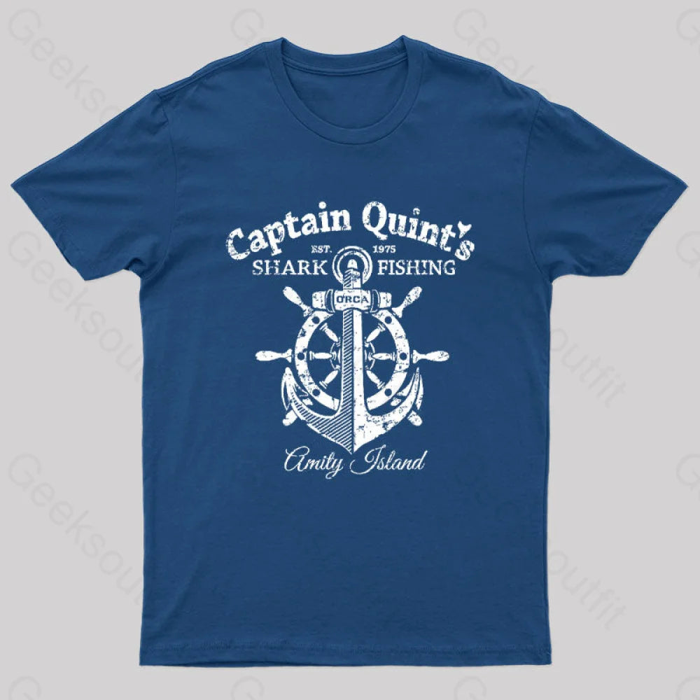 Captain Quint's Shark Fishing Geek T-Shirt Streetwear Style for 