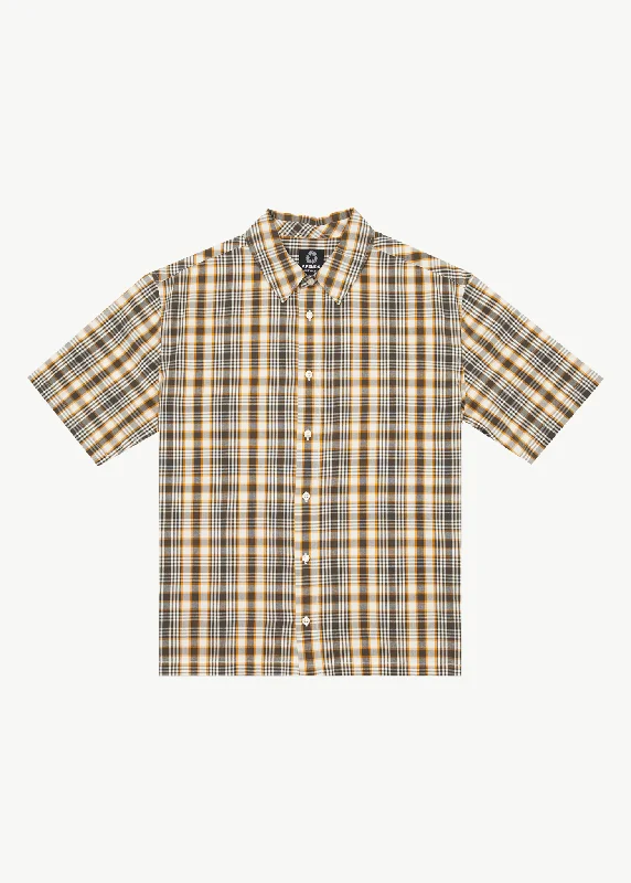 AFENDS Mens Check Out - Short Sleeve Shirt - Moonbeam Check Unique Women's Upcycled
