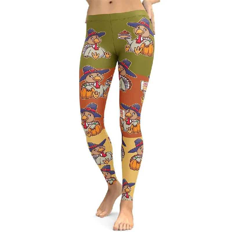 Colorful Turkey Print Leggings British Gentlewoman Style