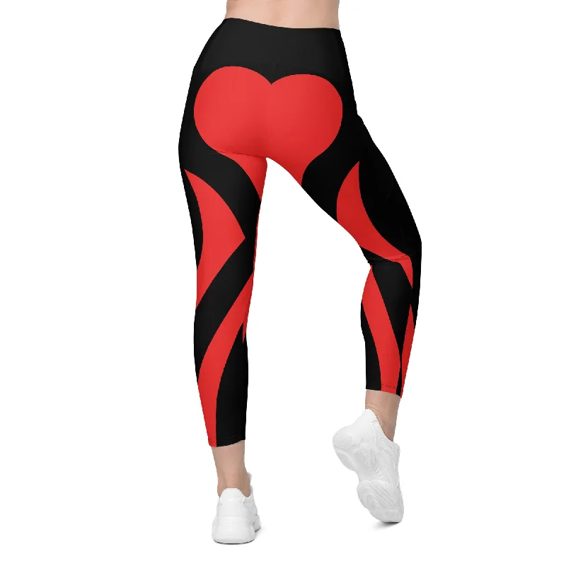 Black & Red Heart Shaped Leggings With Pockets Cool Women's Skate