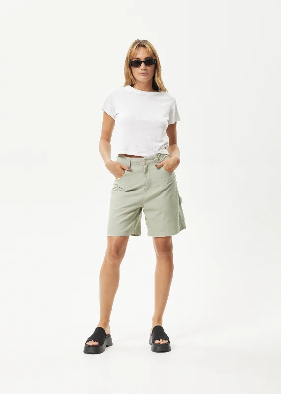 AFENDS Womens Emilie - Canvas Carpenter Short - Eucalyptus Bold Women's Animal Print