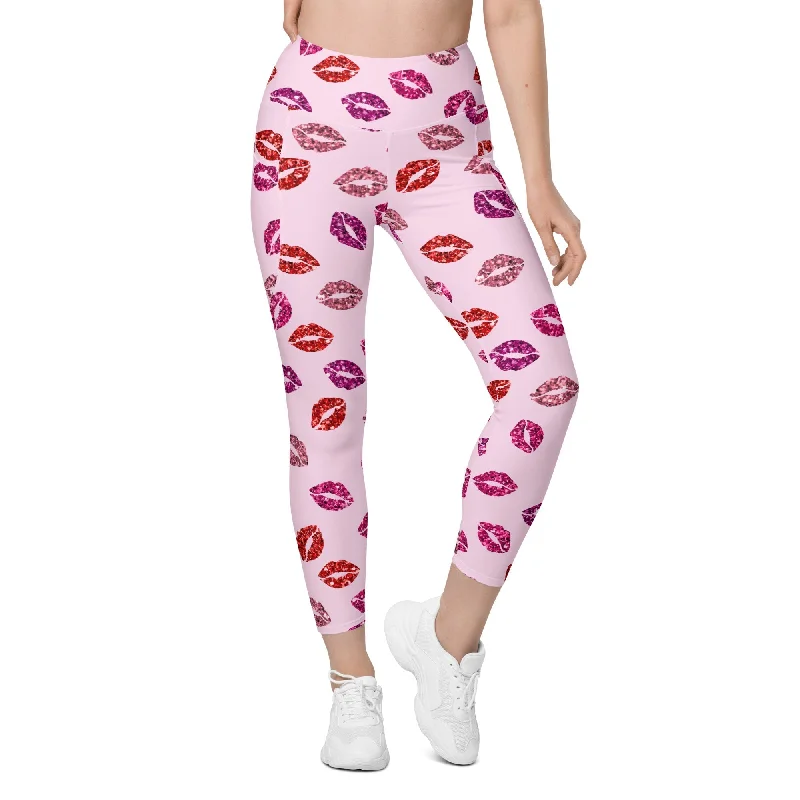 Glitter Print Kisses Leggings With Pockets French