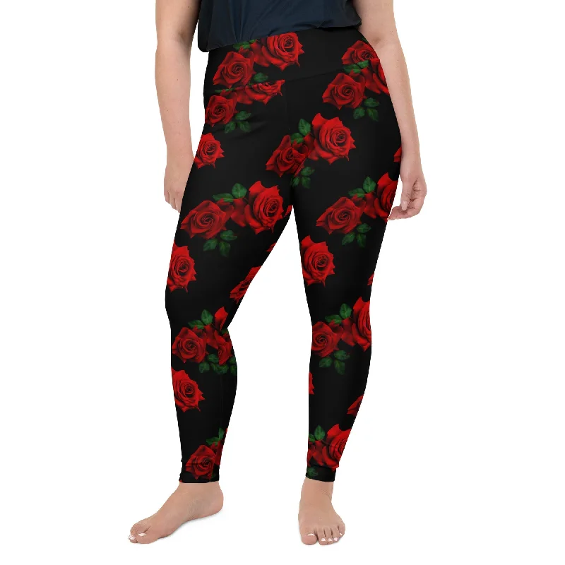 Red Roses Plus Size Leggings Australian Beach