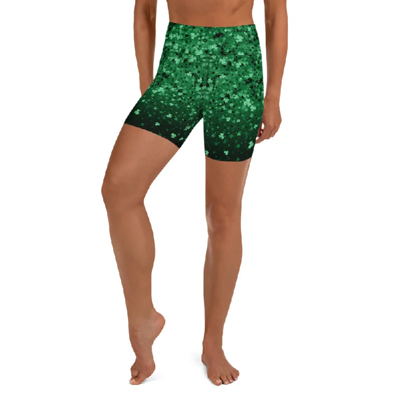 St. Patrick's Day Glitter Print Yoga Shorts Scandinavian