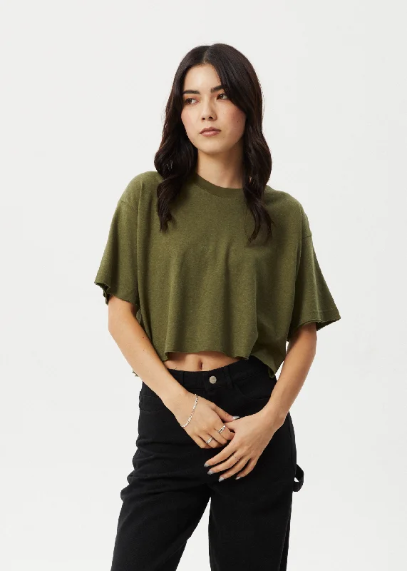 AFENDS Womens Slay Cropped - Oversized Tee - Military Cashmere