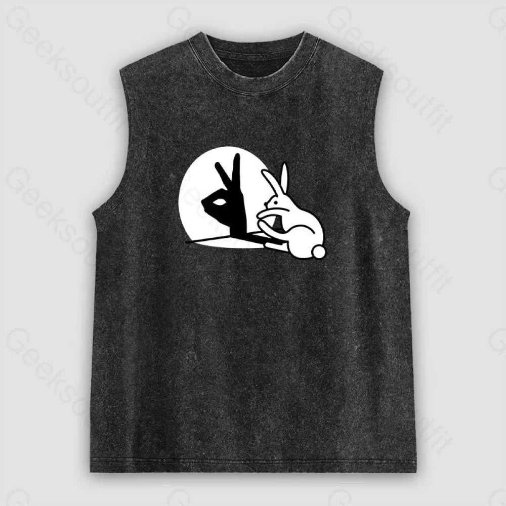Funny Rabbit Hand Shadow Puppets Bunny Figure Pop Art Unisex Washed Tank Artistic Women's Avant - 