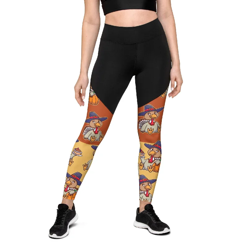 Colorful Turkey Print Compression Leggings Rugged Women's Outdoor 