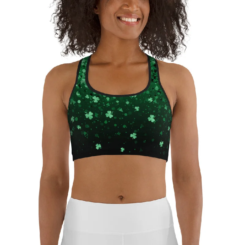 St. Patrick's Day Glitter Print Sports Bra Cool Women's Skate