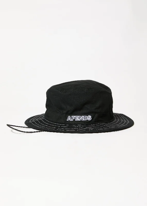 AFENDS Mens Outline - Bucket Hat - Black Adventure