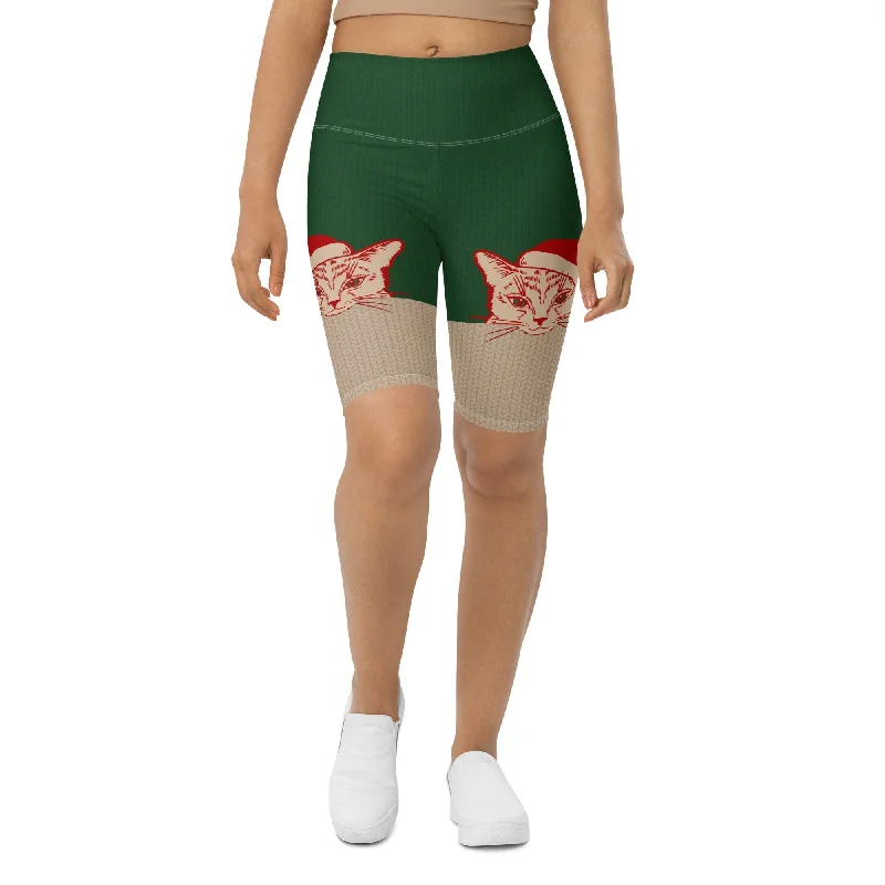 Santa Cat Biker Shorts Laid - back Women's Vibe