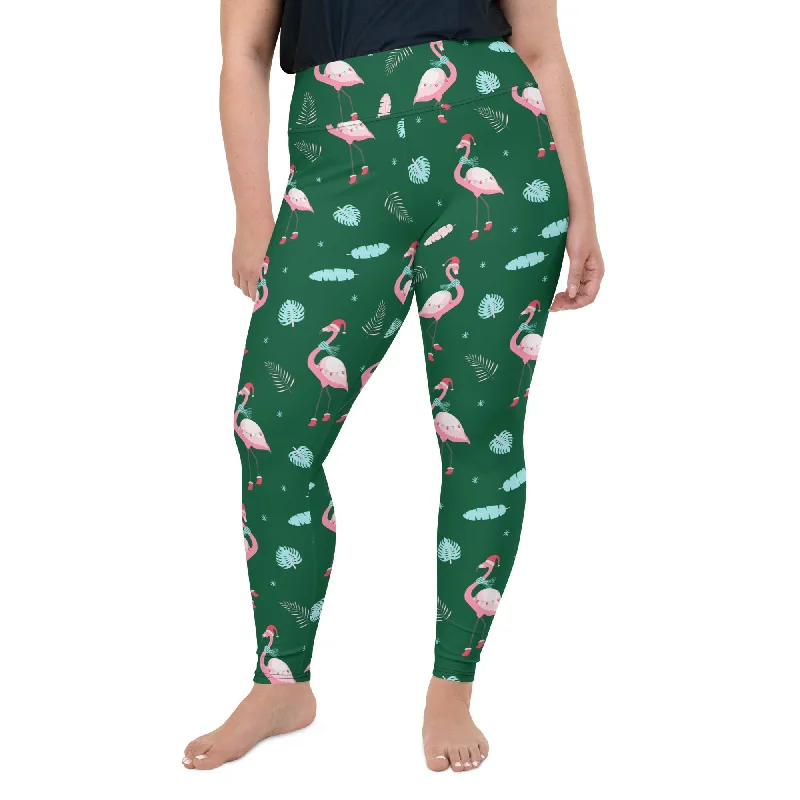 Christmassy Flamingos Plus Size Leggings Casual Women's Japanese 