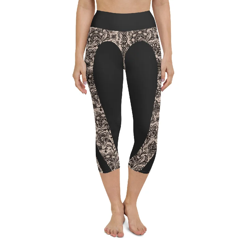Heart Shaped Lace Yoga Capris Polished Women's Silk