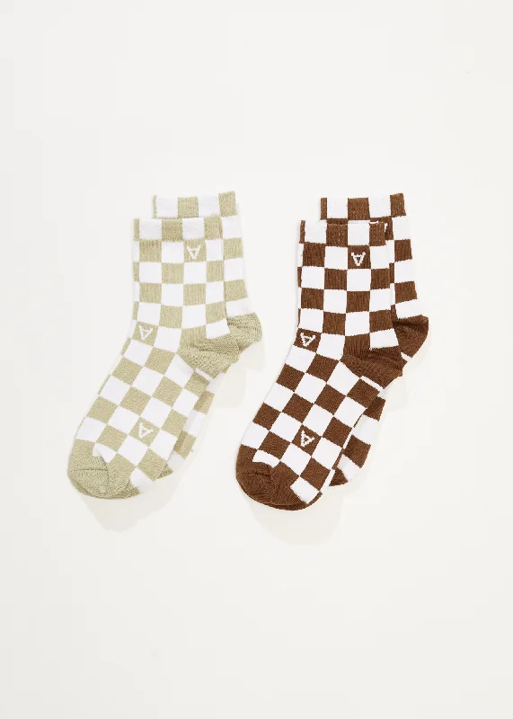 AFENDS Womens Maia - Socks Two Pack - Check Artistic Women's Hand - painted