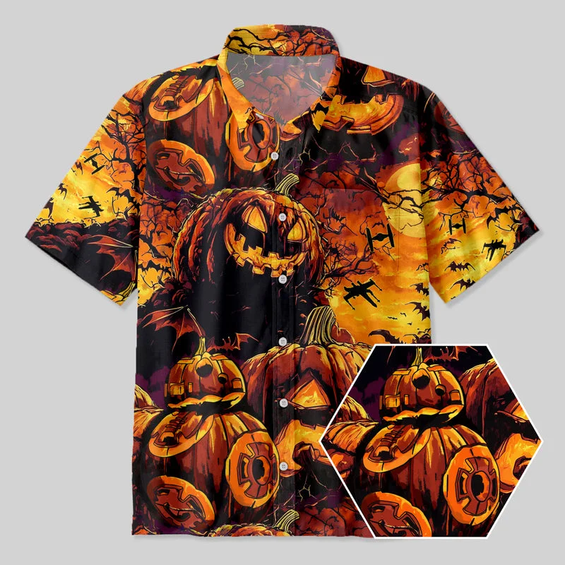 Halloween Pumpkin Lantern BB-8 Button Up Pocket Shirt Stylish Women's Neon