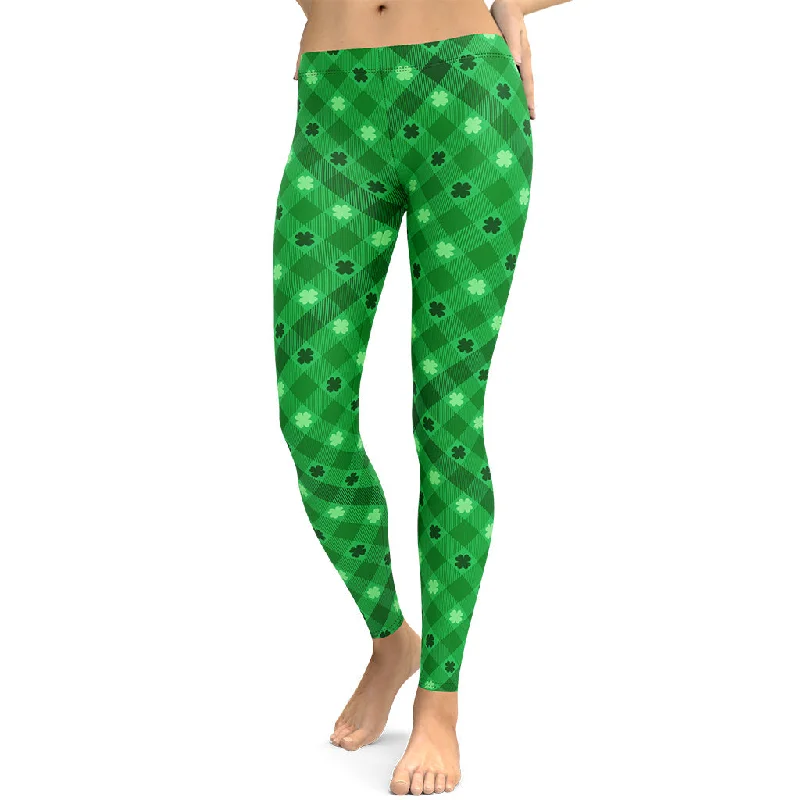 St. Patrick's Day Plaid Leggings Preppy Women's College