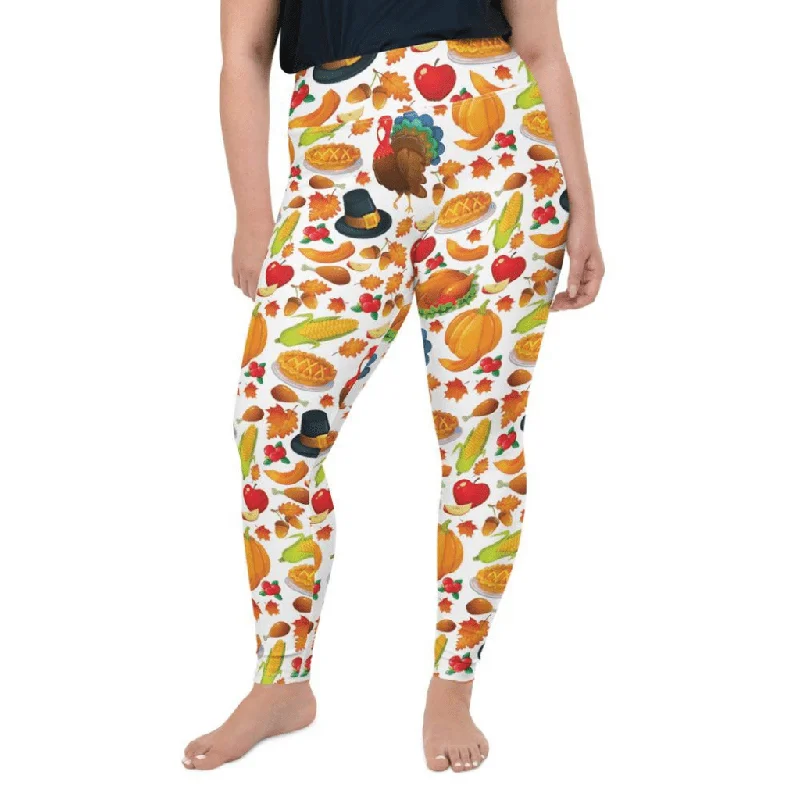 Thanksgiving Pattern Plus Size Leggings Classic Women's Pin - striped
