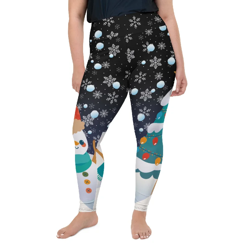 Snowy Christmas Plus Size Leggings Cozy Women's Sherpa - lined