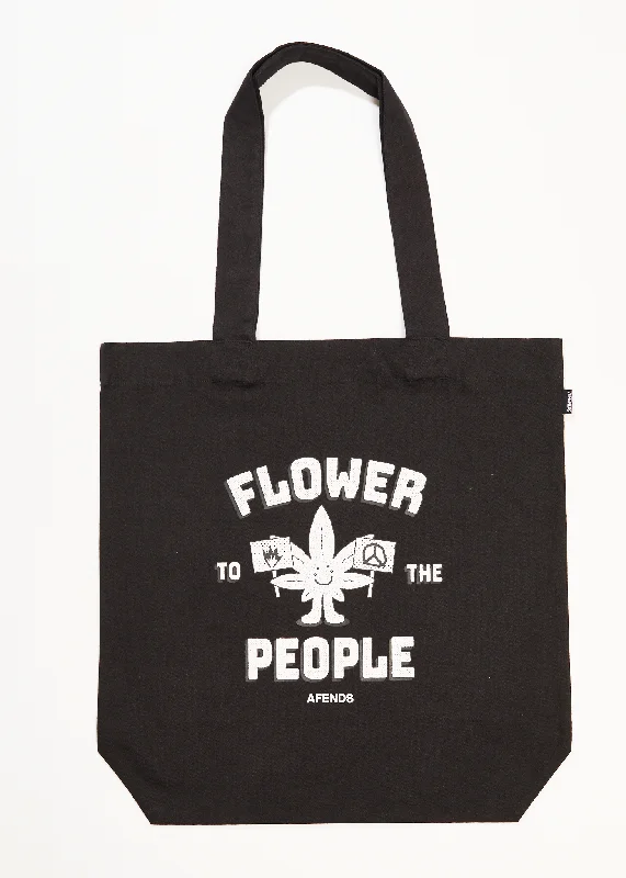 AFENDS Mens Flower - Tote Bag - Black Preppy Women's College