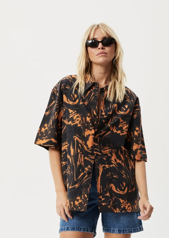 AFENDS Womens Marble - Short Sleeve Shirt - Black Minimalist Women's Casual