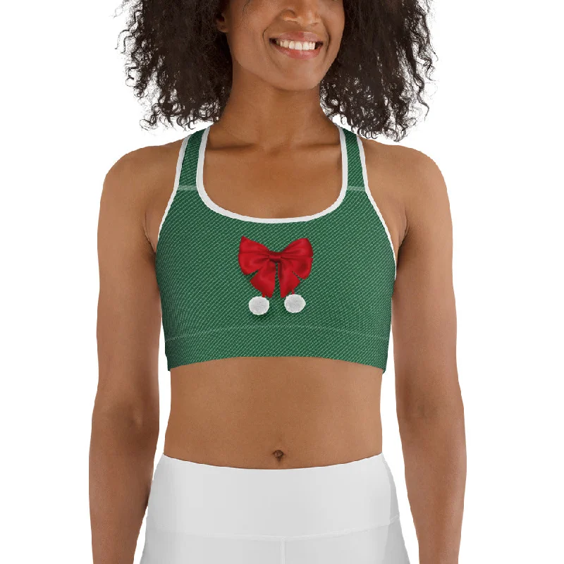 Red Christmas Bow Sports Bra Preppy Women's College