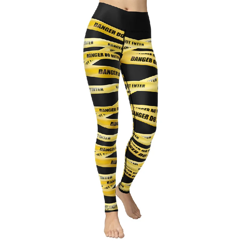 Yellow Tape Yoga Leggings Sporty Women's Tennis