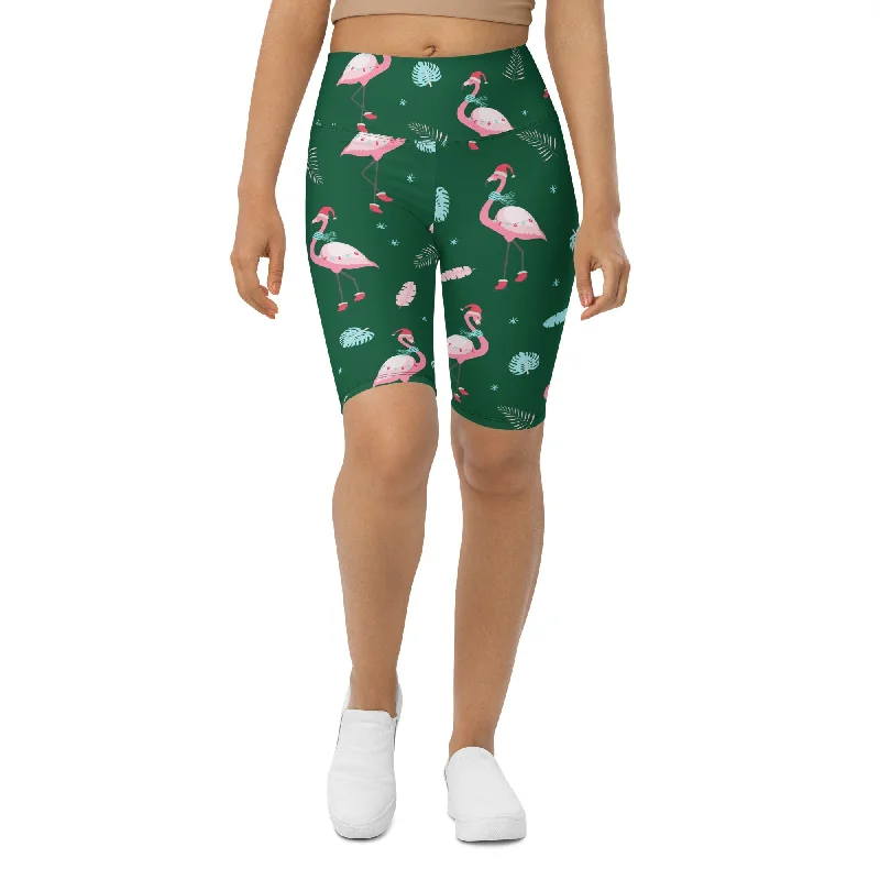 Christmassy Flamingos Biker Shorts British Gentlewoman Style