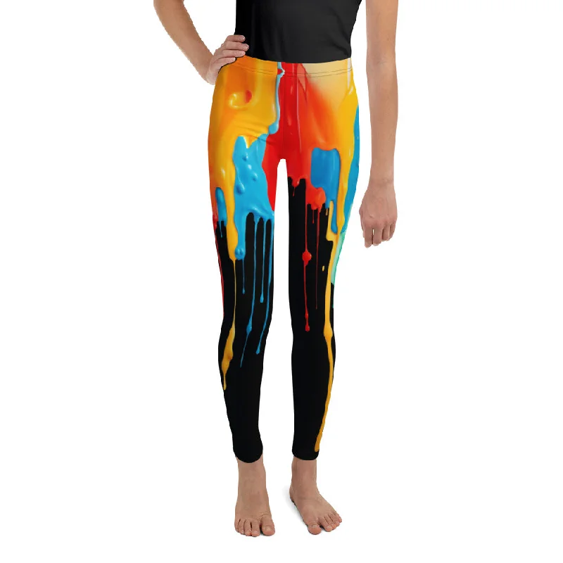Dripping Color Youth Leggings Monochromatic All - in - one