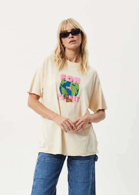 AFENDS Womens Planet - Oversized T-Shirt - Sand Unique Women's Upcycled