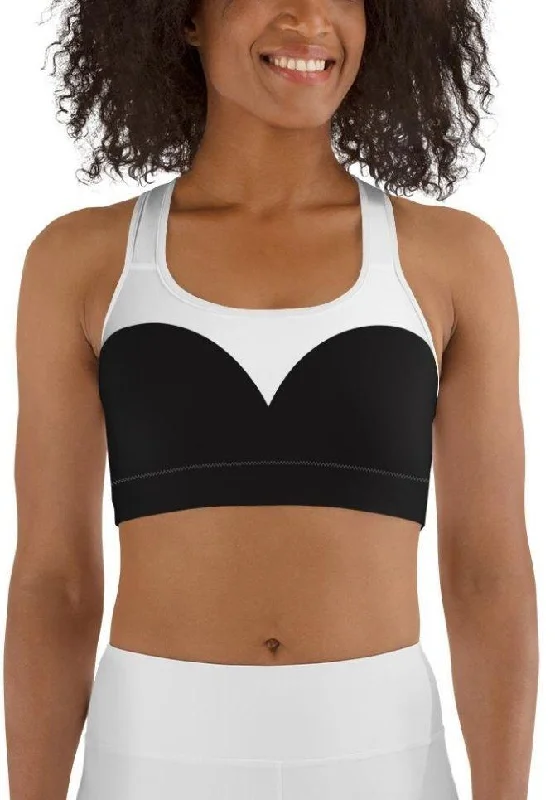 Charcoal Black & White Heart Shaped Sports Bra Geometric