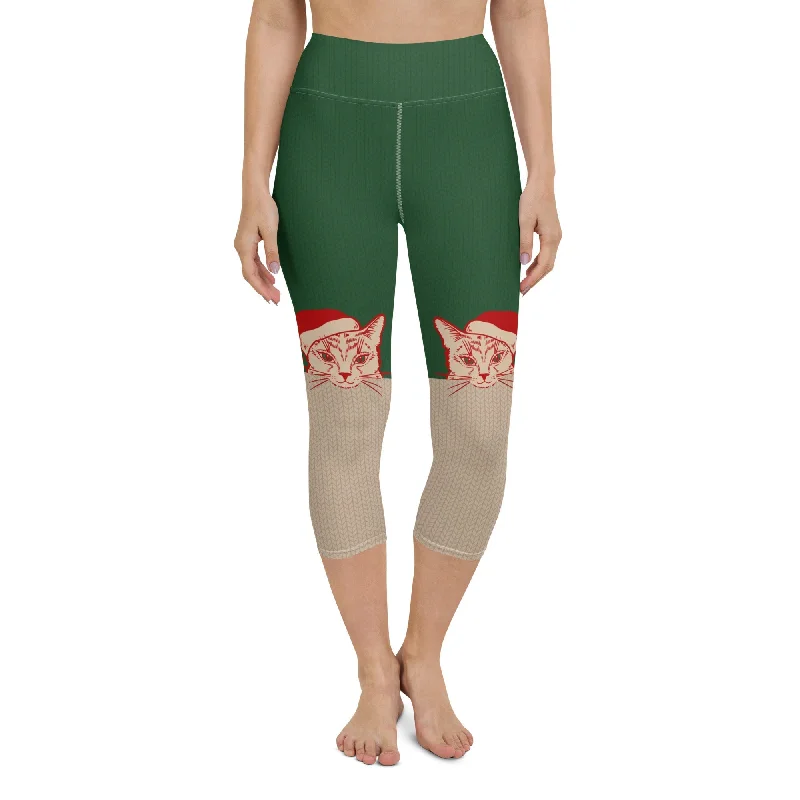 Santa Cat Yoga Capris Stylish Women's Neon