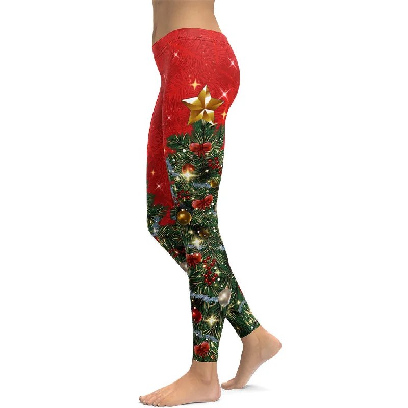 Sparkly Print Christmas Tree Leggings Geometric