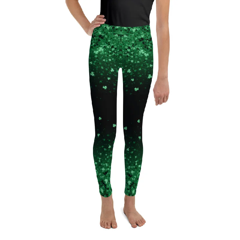St. Patrick's Day Glitter Print Youth Leggings Traditional Women's 