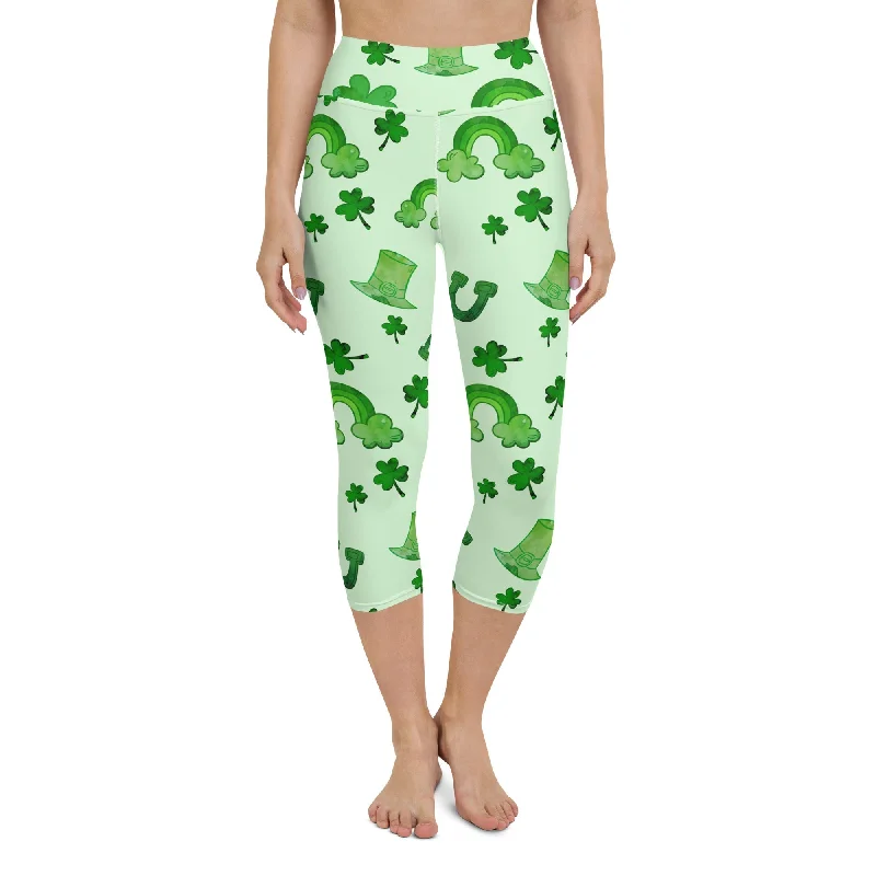 Watercolor St. Patrick's Day Yoga Capris Sporty Women's Athleisure 
