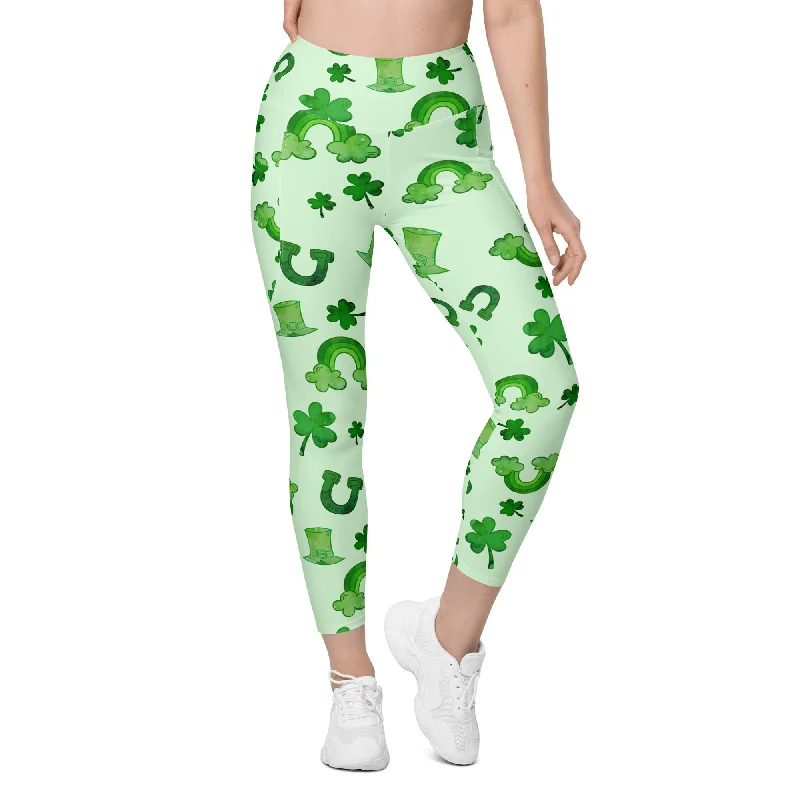Watercolor St. Patrick's Day Leggings With Pockets Elegant Women's Formal 