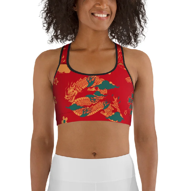 Chinese Dragon Sports Bra Stylish Women's Neon