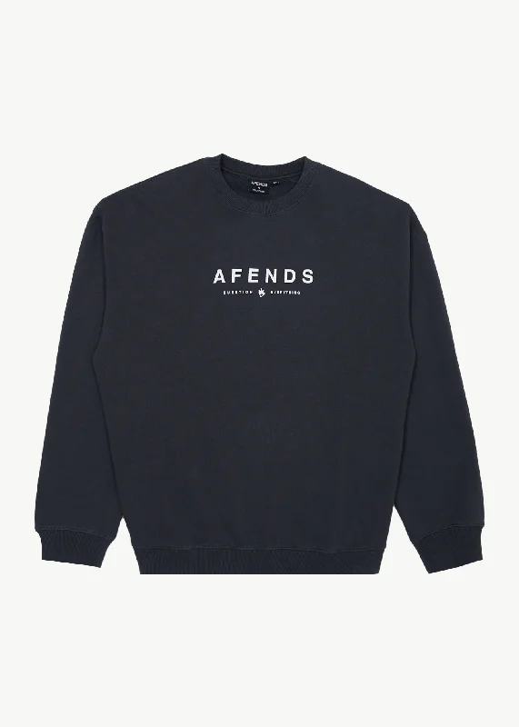 AFENDS Mens Thrown Out - Crew Neck - Charcoal Trendy Women's 